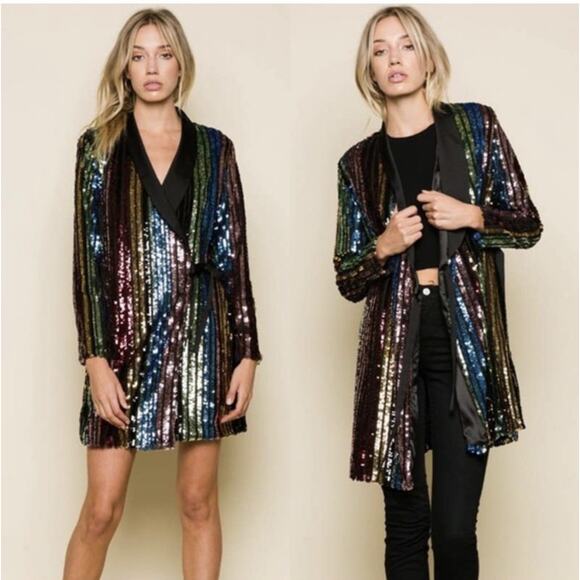 RAGA Charlize Rainbow Multicolor Sequin Blazer Wrap Mini Dress Small - Picture 2 of 9